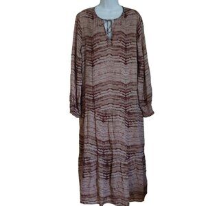 Cloth & Stone Anthropologie Brown Animal Print Long Sleeve Tiered Dress Large